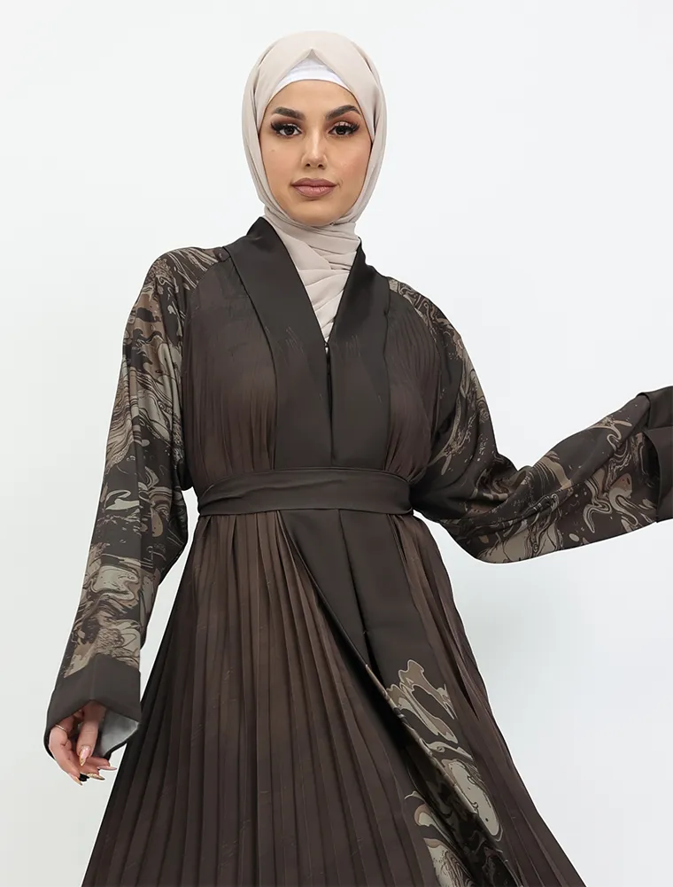 Choc Marble Pleated Silhouette Abaya